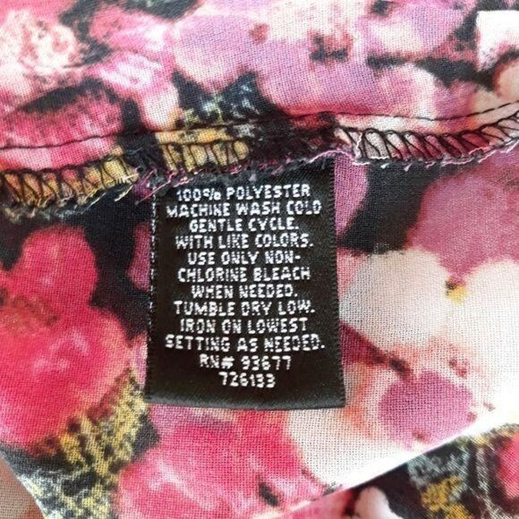 Nicole Tunic Top Sleeveless Button Down Blouse Pansy Floral Pink Black Sz XS - Picture 11 of 12